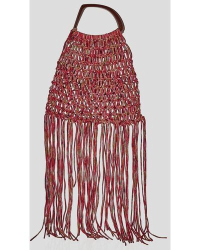 Dries Van Noten Fringe Detailed Knitted Handbag - Red