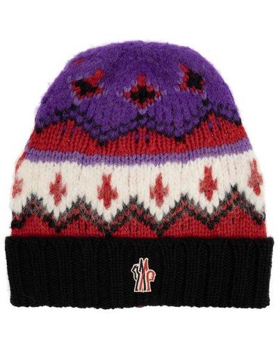 3 MONCLER GRENOBLE Logo-patch Intarsia-knit Beanie - Red