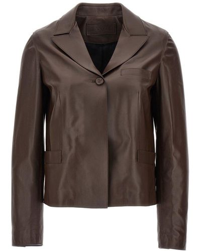Lanvin Single-breasted Leather Blazer Jackets - Brown