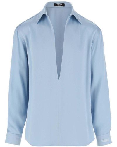Versace V-neck Long-sleeved Shirt - Blue