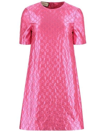 Gucci GG-embroidered Monogram Shift Dress - Pink