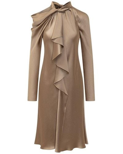Alberta Ferretti Long-sleeved Satin Dress - Natural