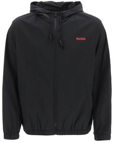 HUGO Water-repellent Jacket With Logo Print - Black