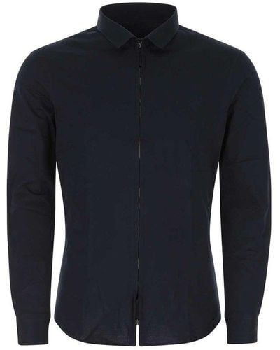 Giorgio Armani Long Sleeved Zipped Shirt - Blue