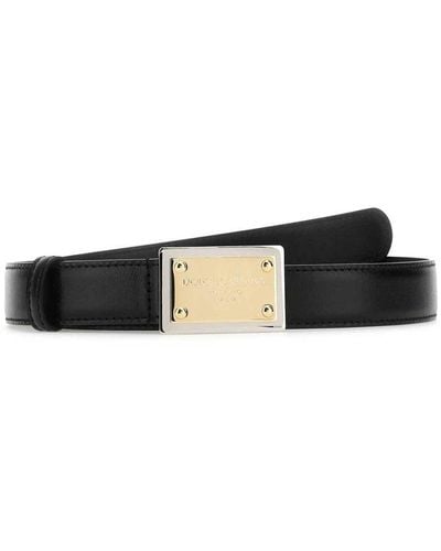 Dolce & Gabbana Thin Leather Dg Buckle Belt - Black