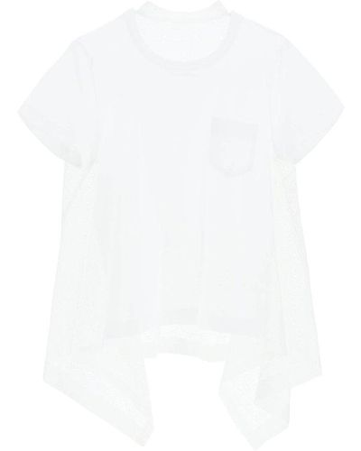 Sacai Asymmetric T-shirt With Monogram Lace - White