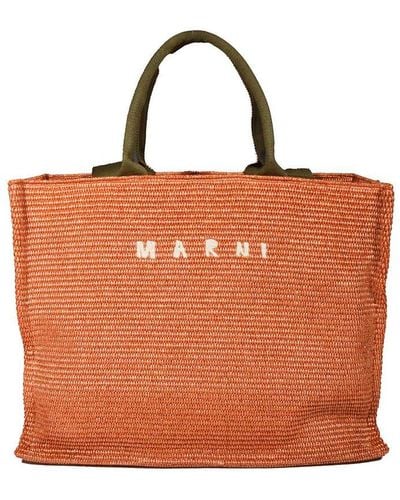 Marni Logo Embroidered Woven Large Tote Bag - Brown