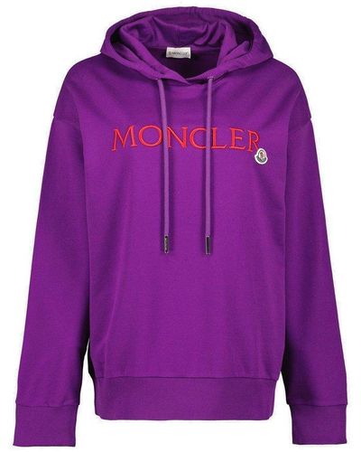 Moncler Logo Embroidered Drawstring Hoodie - Purple