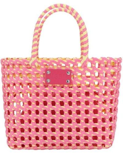 MSGM Woven Logo Patch Top Handle Bag - Pink
