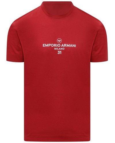 Emporio Armani Logo Printed Crewneck T-shirt - Red