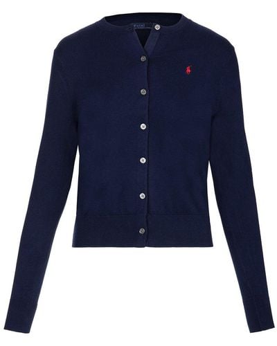 Ralph Lauren Cable-knit Brand-embroidered Cotton Cardigan X - Blue