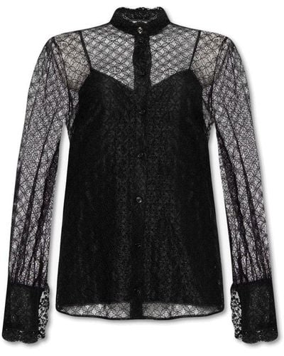 Gucci GG Geometric Long-sleeved Lace Shirt - Black