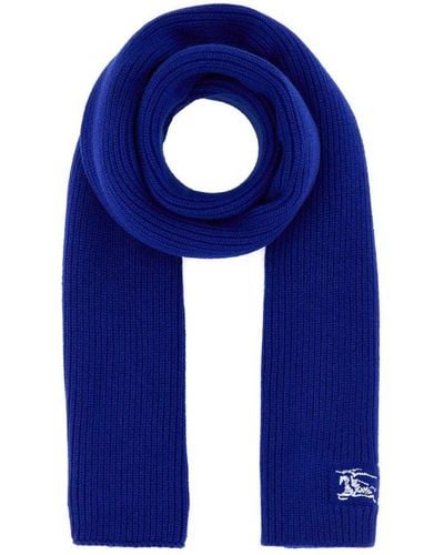 Burberry Equestrian Knight Embroidered Ribbed-knit Scarf - Blue