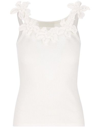 Valentino Floral Detailed Knitted Top - White