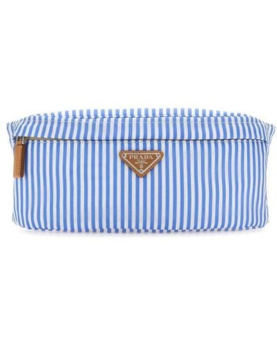 Prada Logo Patch Striped Belt Bag - Blue