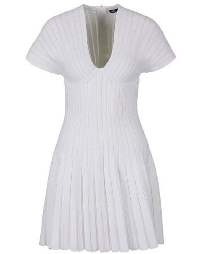 Balmain Pleated Knit Dress - White