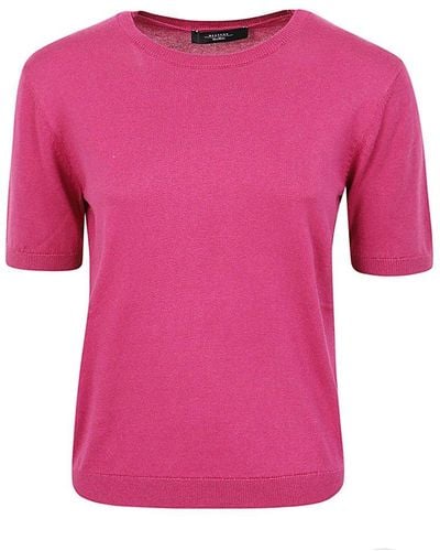 Weekend by Maxmara Crewneck Ribbed-knit Trim T-shirt - Pink