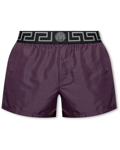 Versace Greca Logo Waistband Swim Shorts - Purple