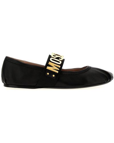 Moschino Logo Leather Ballet Flats Flat Shoes - Black