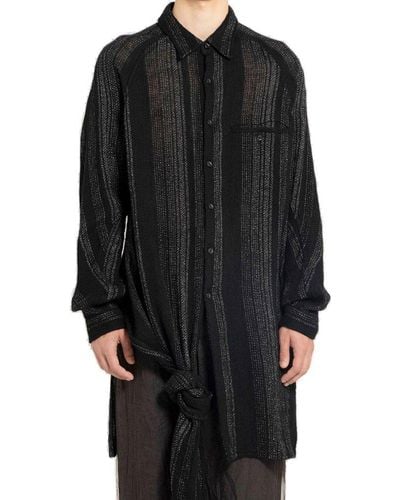 Yohji Yamamoto Stiped Knot-detail Knitted Shirt - Black
