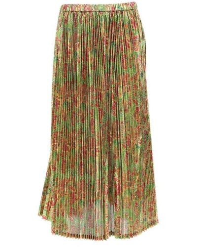 Junya Watanabe Floral Printed Elasticated Waist Midi Skirt - Green