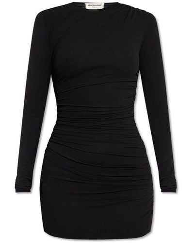 Saint Laurent Draped Long-sleeved Mini Dress - Black