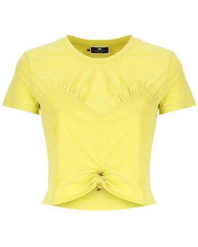 Elisabetta Franchi Logo Detailed Cropped T-shirt - Yellow