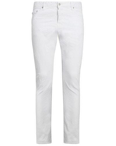 DSquared² Distressed Logo Patch Skinny Jeans - White