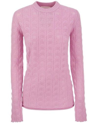Sportmax Perforated Pattern Crewneck Sweater - Pink