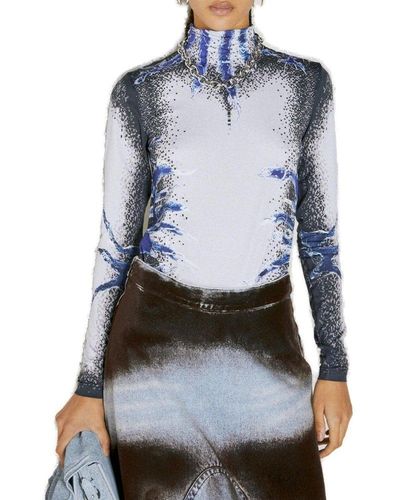 Y. Project Whisker Printed Long Sleeved Top - Blue