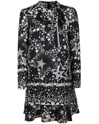 RED Valentino Red Star Printed Pussy-bow Dress - Black
