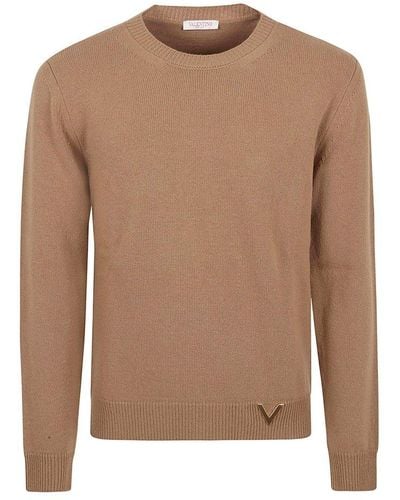Valentino Vlogo Plaque Crewneck Sweater - Brown