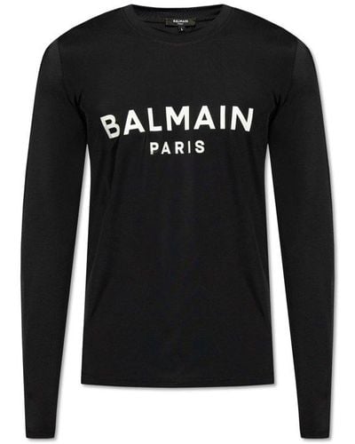 Balmain Logo Printed Sleeved Swim Top - Black