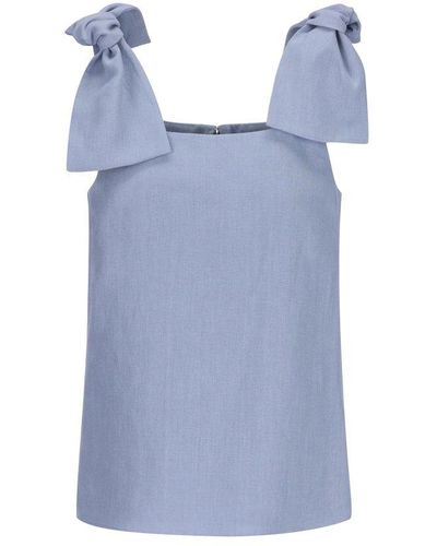 Chloé Bow-strapped Square-neck Tank Top - Blue