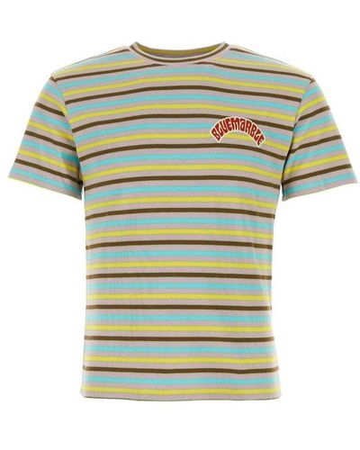 Bluemarble Logo Printed Striped Crewneck T-shirt - Green