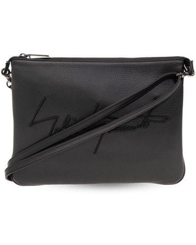 discord Yohji Yamamoto Logo Embroidered Zipped Shoulder Bag - Black