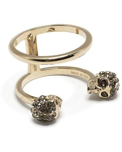 Alexander McQueen Double Twin Skull Ring In Palladium Gold - Metallic