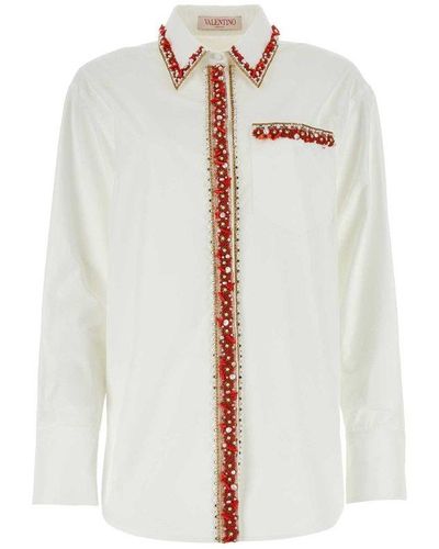 Valentino Embellished Long-sleeved Shirt - White