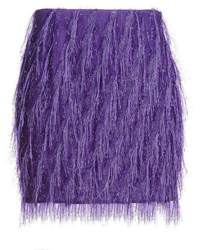Just Cavalli High-waist Fringed Mini Skirt - Purple