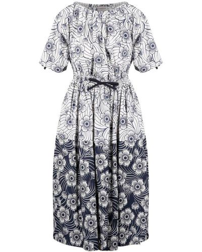 Moncler Floral Print Flared Midi Dress - Gray