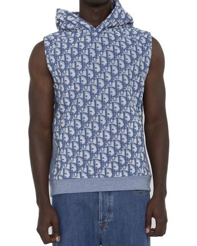 Dior All-over Logo Patterned Sleeveless Hoodie - Blue