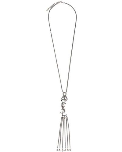 Saint Laurent Monogram Textured Tassel Pendant Necklace - Metallic