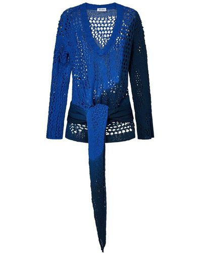 The Attico V-neck Crochet-knit Dress - Blue