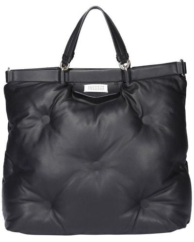 Maison Margiela Logo Patch Quilted Tote Bag - Black
