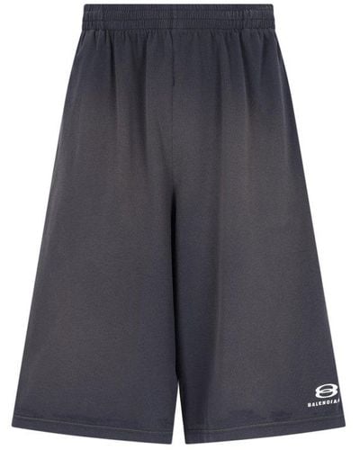 Balenciaga 3b Sport Icon Printed Track Shorts - Blue