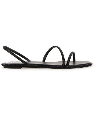Rene Caovilla Embellished Strappy Flat Sandals - Black
