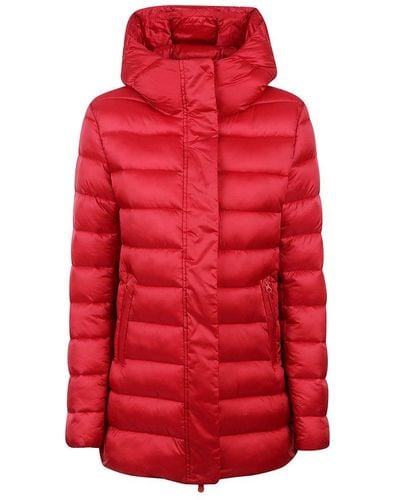 Save The Duck Hooded Quilted Coat - Red