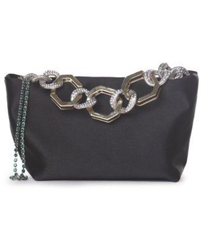 Gedebe Jessye Embellished Chain Satin Tote Bag - Black