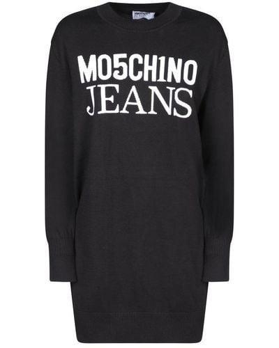 Moschino Logo Intarsia Knit Crewneck Mini Dress - Black