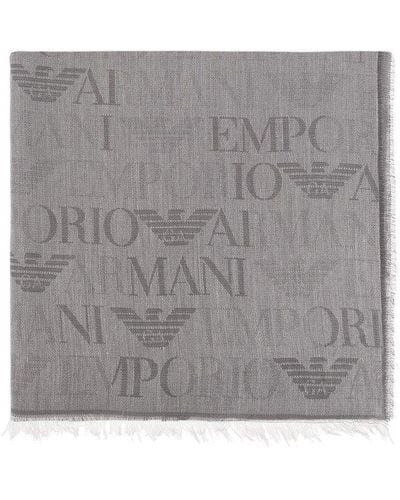 Emporio Armani Scarf With Monogram - Grey